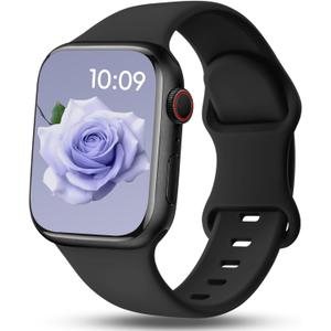 2 x Patented Sport Silicone Band Compatible with Apple Watch Bands 40mm 38mm 41mm 42mm 44mm 45mm 46mm 49mm Women Men, Soft Waterproof Sport Strap for iWatch Bands Series 11 10 9 8 7 6 5 4 3 2 1 SE Ultra (Black)