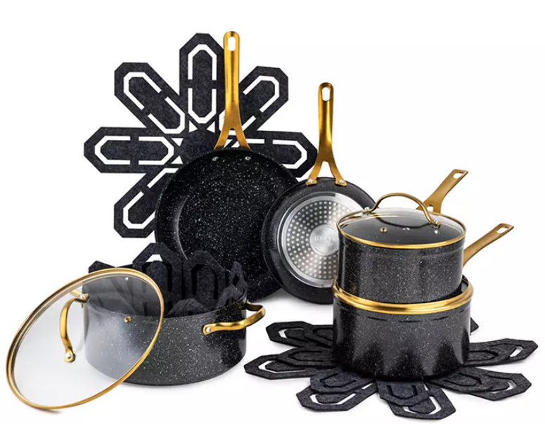 Black & Gold Constellation 12-Piece Nonstick Cookware Set