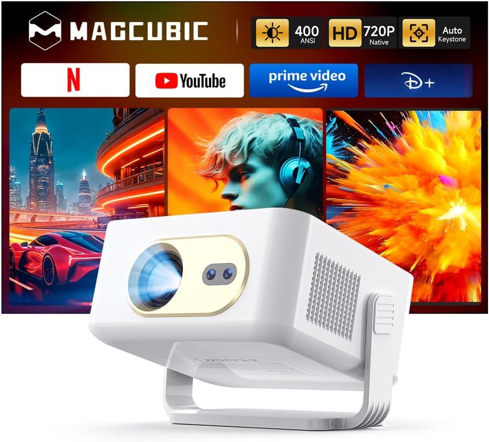 Magcubic Mini Projector with Wifi and Bluetooth, Smart Portable Projector, 260 ANSI & 2K Support, Auto Focus & Keystone, 180° Rotatable Portable Movie Proyector for Home Outdoor HY300GT