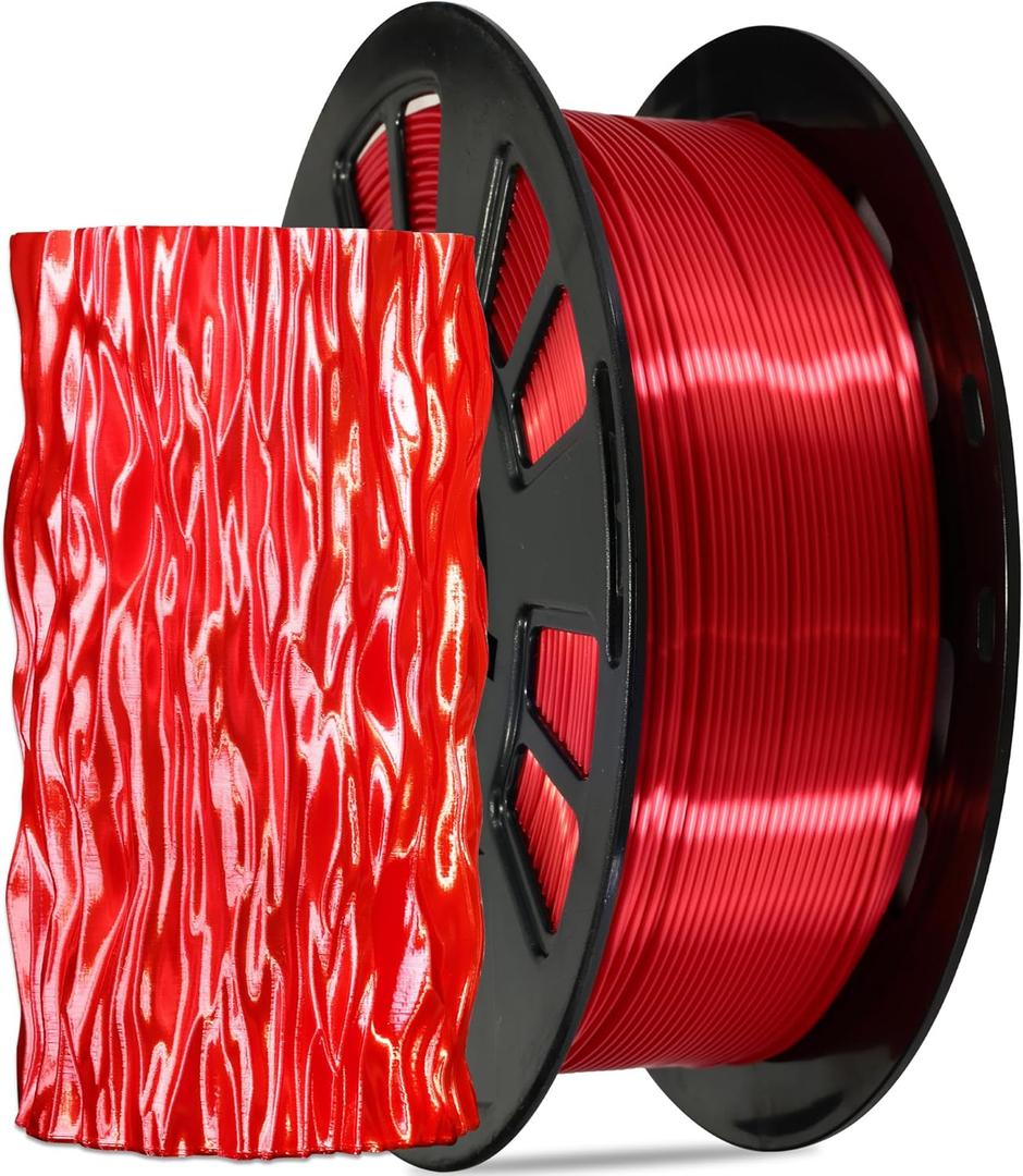 Silk Red PLA Satin Shiny 3D Printer Filament, 1.75mm Diameter 1kg Spool 2.2lbs for FDM 3D Printers