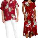 Matchable Couple Hawaiian Luau Shirt or Wrap Ruffle Dress in Pineapple Garden Black (Large)