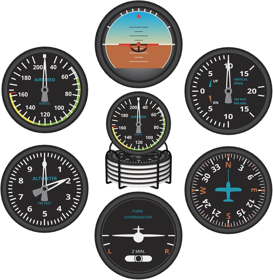 Aviation Absorbent Drink Coasters with Holder, Set of 6 Ceramic Coasters with Cork Base Pilot Gifts for Aviation Lovers (5)