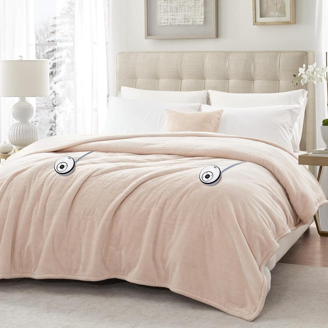 Sealy Electric Blanket King Size 100"x90", Soft Double Flannel Heated Blanket with 10 Heat Levels & 1-12 Hours Auto Shut Off, Machine Washable, Even Heat Distribution, Beige