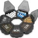 Enlarged Weekly Pill Organizer 7 Day, Daily Pill Box with Never Faded Etched 3D Date Labels, Travel Pill Case with Large Compartment for Medication, Vitamin, Fish Oil, Supplements(Black)