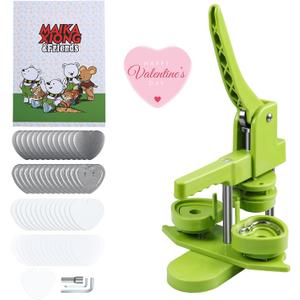 Heart Button Maker Machine DIY Gift, Installation-Free Button Maker Press Machine, Pin Button Making Machine with Free 100 Sets Heart Button Making Supplies & Circle Cutter & Magic Book(Green)