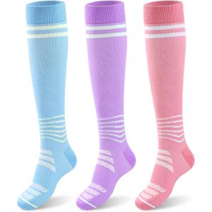 Compression Socks for Women - 15-20mmHg Plus Size Knee High Graduated Support (3 Pairs) - Breathable Striped Socks for Running, Athletics, Travel & Pregnancy