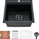 21 Inch Black Drop In Bar Sink Granite Workstation-Bokaiya 21x20 Bar Sink Drop In Matte Black Quartz Composite Small Outdoor Rv Single Bowl Wet Bar Sinks with Cutting Board