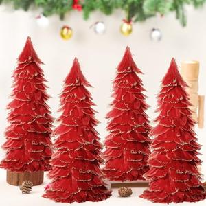 Liliful 3 Pcs Christmas Red Feather Tree with Glitter Tips 12'' Table Top Feather Christmas Tree Xmas Trees Tabletop Decorations Centerpieces for Winter Wedding Party Shelf Home Decor