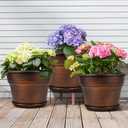 Plant Planters Pots Set of 4 Pack 8 Inch, Plastic Flower Pot For Indoor Plants With Drainage Holes & Trays, Resin Decorative Container Sets With Saucer For House Outdoor Garden Planters Copper