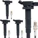 HQPASFY Ignition Coils UF333 Pack & Iridium Spark Plug Set of 4 Compatible with Toyota Camry Highlander Rav4 Matrix Solara, Lexus, Pontiac, Scion L4 2.0L 2.4L Replace# IC463, GN10313, 5C1299