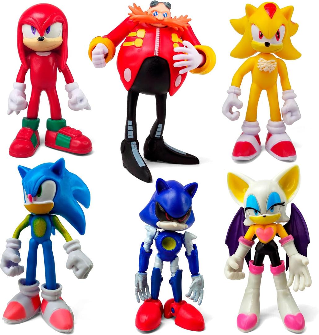 Toysvill Sonic the Hedgehog Big Action Figures (Set of 6 pcs), Collection Toys, Birthday Cake Decoration Party Supplies Cake Topper