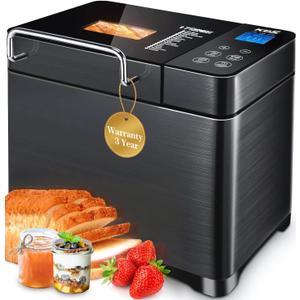 KBS 17-in-1 Bread Maker-Dual Heaters, 710W Machine Stainless Steel with Gluten-Free, Dough Maker,Jam,Yogurt PROG, Auto Nut Dispenser,Ceramic Pan& Touch Panel, 3 Loaf Sizes 3 Crust Colors,Recipes