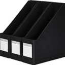 HUAPRINT Black Magazine Holder,Cardboard Magazine File Holder (Pack of 3),Magazine Organizer Box,with Labels