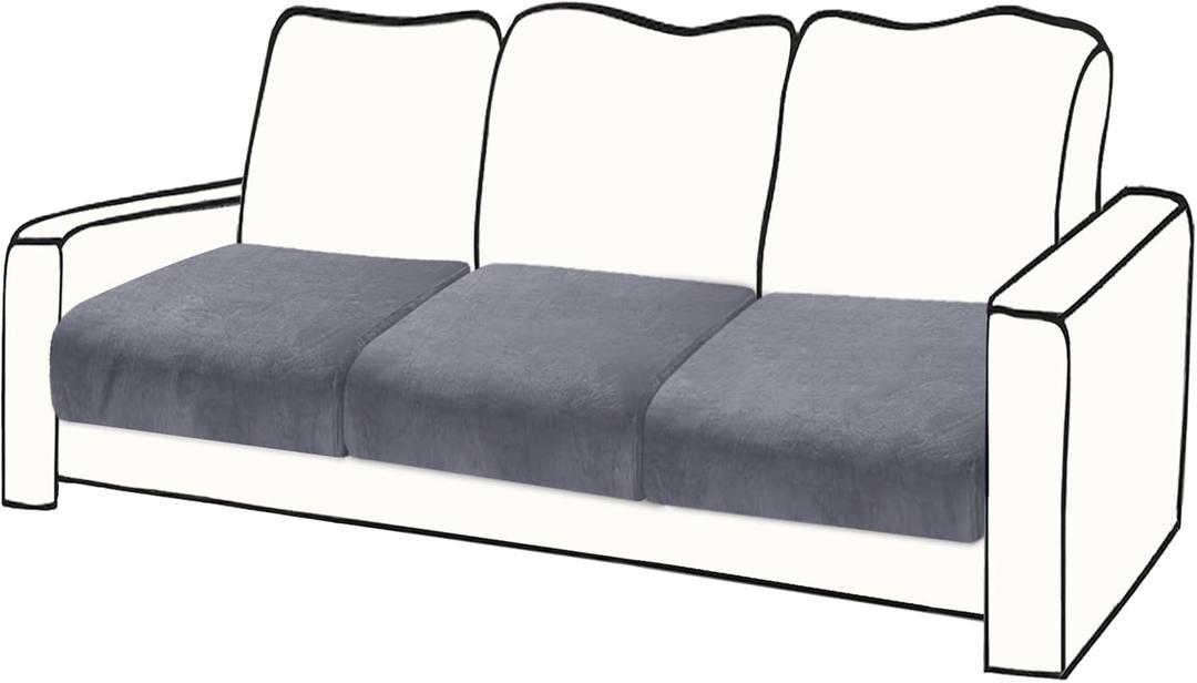 Couch Cushion Cover Velvet 3 Pieces Seat Cushion Cover Stretch Sofa Covers Separate Sectional Sofa Slipcovers Furniture Protector (3-Seater or Backrest, Dark Grey)