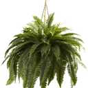 Nearly Natural Giant Boston Fern 36 in Wide Artificial Hanging Plant with Basket - Faux Greenery for Indoor Home Office Bedroom Decor, Realistic Leaves