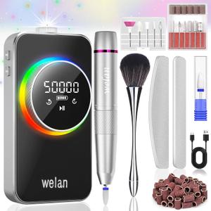 Electric Nail Drill Professional 50000RPM, 2025 Pro Fast Removal Electric Nail File for Acrylic Gel Nails, 6000mAh Rechargeable Nail Drill Machine, Efile Kit with 12pcs Bits for Manicure Salon Home (Black)