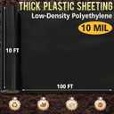 10ft x 100ft 10 Mil Black Plastic Sheeting Heavy Duty, LLDPE Vapor Barrier for Crawl Space Encapsulation, Moisture Barrier Film for Basement, Landscaping, Greenhouse & DIY (with Gloves), 10X100 FT - 10 MIL