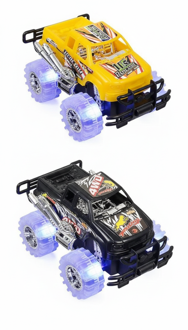 Light-Up Monster Truck Toys (2-Pack)  Push-&-Go Cars with Glowing Wheels  Birthday Gift for Toddlers, Boys & Girls Ages 3+  Durable Friction-Powered Trucks  Batteries Included