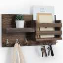 Mail Organizer for Wall Mount  Key Holder with Shelf Includes Letter Holder and Hooks for Coats, Dog Leashes  Rustic Wood with Flush Mounting Hardware (16.5 x 8.7 x 3.5) (Brown)