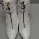 IDIFU Women's Pointed Toe Metal Buckle Two Strap Ankle Booties Side Zipper Kitten Heel Dress Classic Short Boots (7.5, D White Pu)