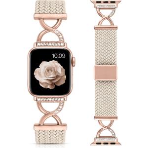 Wearlizer X-Shape Braided Magnetic Band Compatible with Apple Watch Bands | Dressy Bling Metal Stretchy Elastic Strap for iWatch Series 11 10 9 8 7 6 5 4 SE/Ultra 3 2 1/ 40/41/42/38/44/45/46/49mm Women