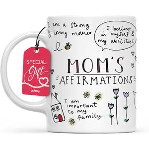 Gossby Mom Affirmation Coffee Mug - Mother's Day, Christmas, Birthday Gift For Mom - Positive Energy Gifts For Women - 11oz White Ceramic Cup