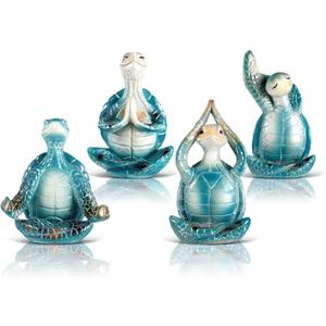 4 Pcs Sea Turtle Meditation Yoga Decor Office Beach Zen Room Decor Sea Turtles Yoga Figurines Coastal Ocean Beachy Bathroom Turtle Gifts for Women Yogis Home Office Decorations(Classic)