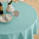 2 x Decorelia Waterproof Round Linen Texture Tablecloth 60 inch, Decorative Farmhouse Tablecloths Anti-Scratch Table Cover for Holiday, Banquet, Dining& Kitchen Table (60 Inch, Round (2-4 Seats), Aqua)