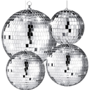 4 pack Large Disco Ball Silver Hanging Disco Balls Reflective Mirror Ball Ornament for Party Holiday Wedding Dance and Music Festivals Decor Club Stage Props