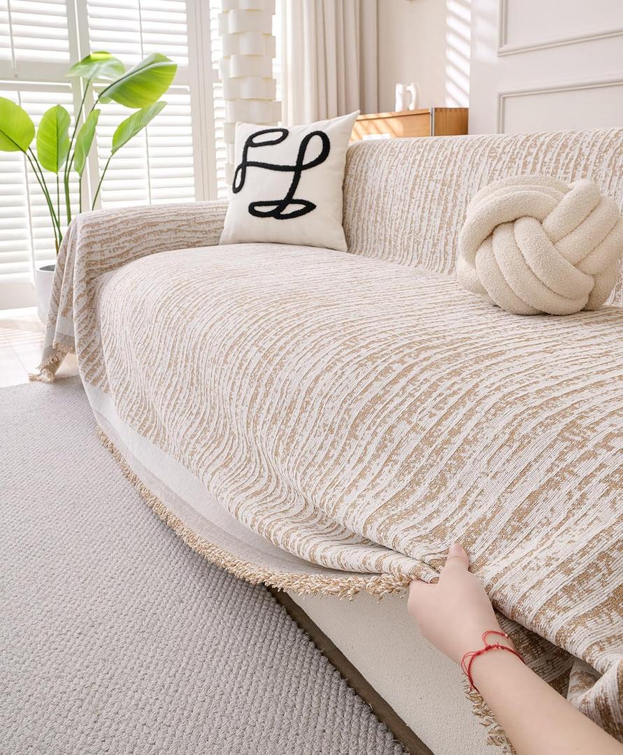 Erke Couch Cover Sheet Blanket, 3-Seat Small Size Sofa Cushion Slip Covers, L Shape Sectional Furniture Decor Protector, Machine Washable Chenille Slipcover for Pets Dogs Cats