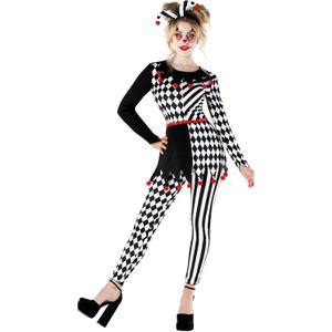 Morph Jester Costume Women Creepy Clown Outfit Scary Jester Halloween Costume for Women Fun Party Attire (Small)
