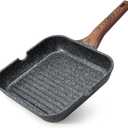 Nonstick Grilling Pan for Stove Tops, 11 Inch Square Grill Pan for Indoor Cooking, Granite Coating Grill Skillet with Pour Spouts, Versatile Griddle, Induction Steak Pan, PFOA Free