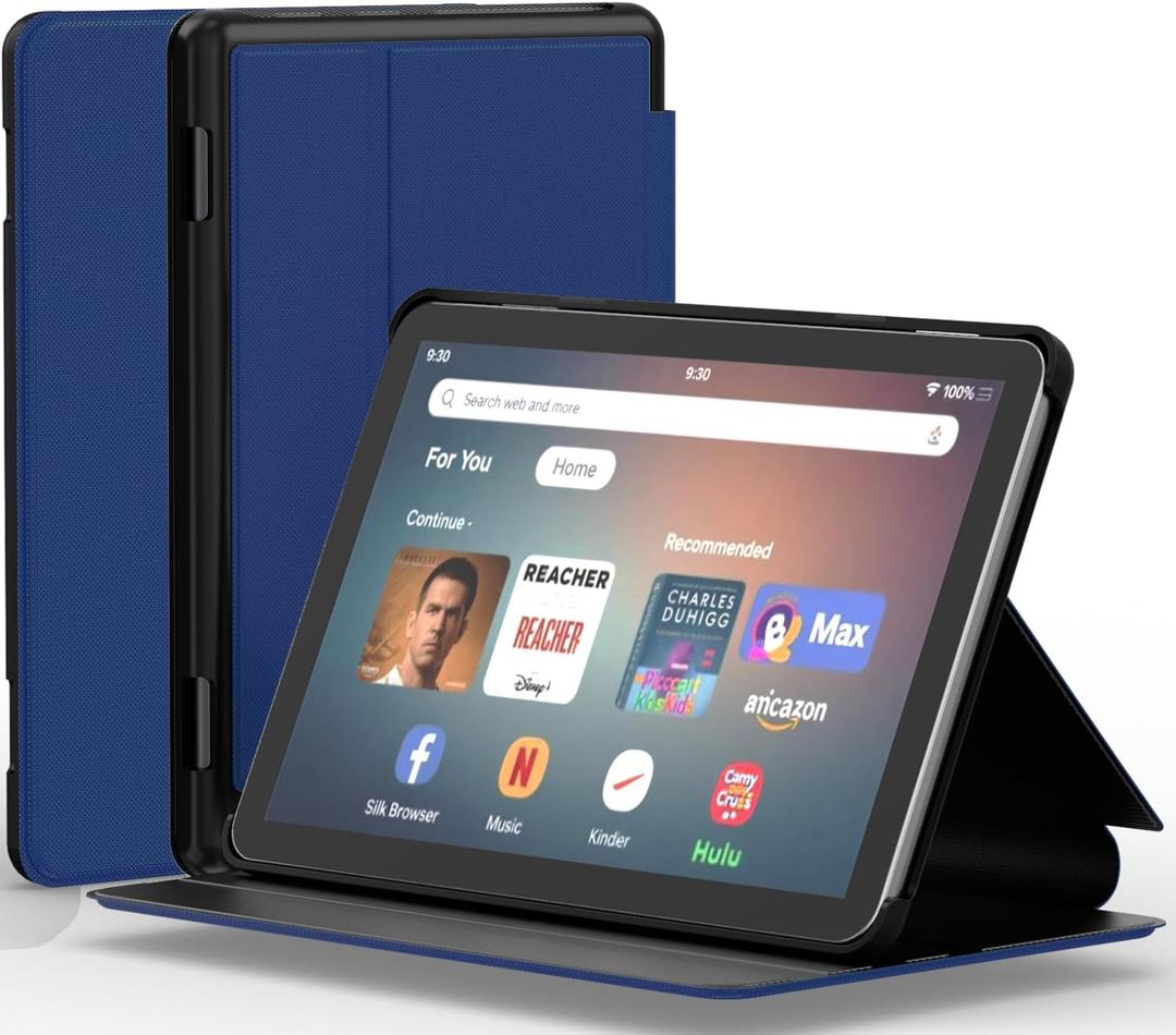 All-New Fire HD 8 & 8 Plus Tablet Case(12th/10th Generation, 2024/2022/2020), SHREBORN Multi-Gear Adjustable Stand Tablet Covers with Auto Wake/Sleep,Incompatible with iPad Alcatel TCL-Navy Blue