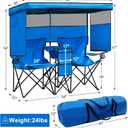 Double Beach Chair with Canopy Shade Oversized Camping Chairs with Cooler Bag Folding Loveseat for Outside Lawn Camping