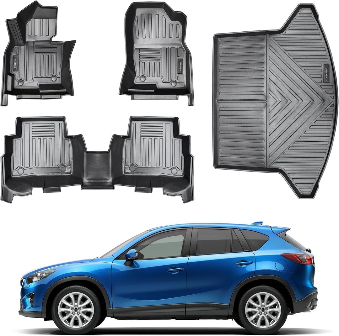 Vanseno Floor Mats and Cargo Liner Compatible for 2013-2016 MazdaCX-5 Trunk Mat Floor Liners All Weather Protection TPE Mats for 2013 2014 2015 2016 Mazda CX5 Accessories (Floor Mat+Trunk Mat)