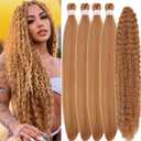 Honey Blonde Pre stretched Braiding Hair 52inches Synthetic Ez Braid Italian Curls Braiding Hair Extensions Knotless Non Toxic Itch Free