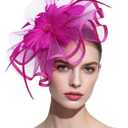 SAFERIN Fascinator for Women Hair Clip Hat Bowler Feather Flower Veil Wedding Party Hat Tea Hat (Pink)