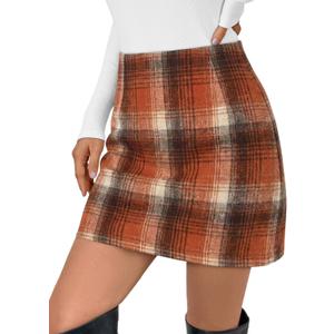 LILLUSORY Womens Plaid Skirt Fall High Waist Flannel Mini Checkered Skirts Winter Corduroy Sweater Dress 2026 (Large, Orange)
