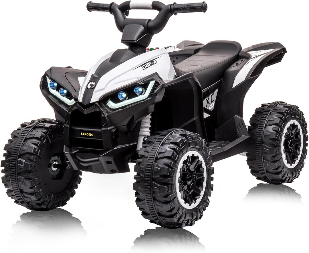 Kids ATV, 12V 4 Wheel Dual Drive Kids Ride On Car with Parent Remote, Music, High/Low Speed, LED Lights, USB Port, Treaded Tires, Gift for Boys and Girls, Rides on 4 Wheels (White)