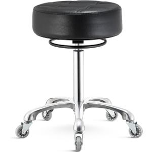 Rolling Stool with Wheels 400lbs Weight Capacity,Heavy Duty Lash Chair Adjustable for Tatoo Lab Massage Salon Spa Drafting Nail Teach,360 Swivel,Leather,Thick Seat Padding (Black)