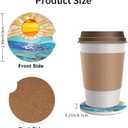Beach Sunset Stained Glass Ocean Car Cup Holder Coasters 2 Pack Universal 2.63 Inch Anti Slip Ceramic Absorbent Coaster with Cork Base and Finger Notch Cute Car Accessories Interior for Women