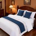 Blue Bed Runner 82 x 20 Inches Striped Seersucker Pattern Bed Scarf for Queen & Full Bed Blue Textured Quilted Bed Runner Decorative for Hotel Bedroom (Queen, 1 Piece)