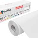 VinylRus Heat Transfer Vinyl-12 x 50ft White Iron on Vinyl Roll for Shirts, HTV Vinyl for Silhouette Cameo, Easy to Cut & Weed
