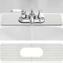 an Oval Hole Faucet Mat for Kitchen Sink 17.32" x 5" Kitchen Faucet Absorbent Mat Diatomite Splash Guard for Sink Quick Drying Stone Drip Catcher for Bathroom Counter (White)