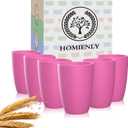 Homienly Wheat Straw Cups 6 PCS Alternative Plastic Cups Reusable Pink Cups Unbreakable Drinking Cup Dishwasher Safe Drinking Glasses Cups for Kitchen, Kids (Pink,12 OZ)