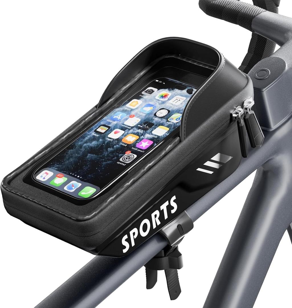 Povlen Waterproof Bike Frame Bag with Phone Holder, No Bounce Top Tube Bike Bag for Easy Access While Riding, Touchscreen Cycling Bag for Commuting, Road & MTB
