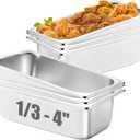 SILUI 6 Pack Food Pan, 1/3 Size 4 Inch Deep Stainless Steel Commercial Hotel Pans, Cafeteria Trays Supplies Catering Storage Containers
