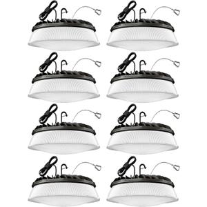 200W 8 Pack UFO LED High Bay Light with Reflector 28,000lm 5000K LED High Bay Lights AC110-277V 5' Cable with Plug Waterproof UFO Lights for Garage Shop Gym Factory