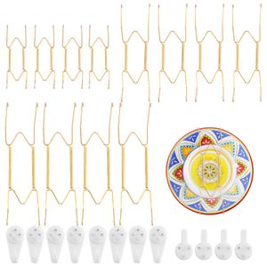 15 Pack Plate Hangers for The Wall, Invisible Heavy-Duty Stainless Steel Wire Plate Hangers for Display with 15 Pieces Hooks for Wall Decorative/ Platter/Plates/Picture (6/8/10 Inch, Gold)