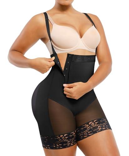 SHAPELLX Shapewear for Women Tummy Control High Waisted Body Shaper Side Zipper Bodysuit Postpartum Faja Black L